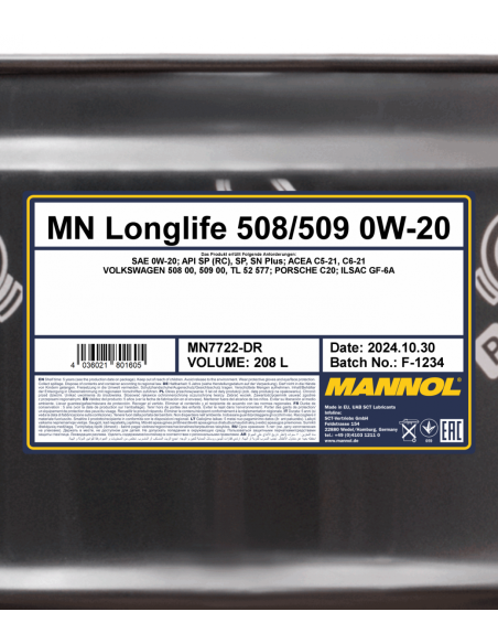 MANNOL LONGLIFE 508/509 0W-20