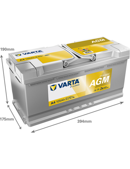 BATERÍA VARTA A4 DYNAMIC AGM 105 Ah  950  ARRANQUE + DERECHA