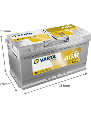 BATERÍA VARTA A5 DYNAMIC AGM 95 Ah  850  ARRANQUE + DERECHA