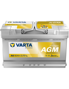 BATERÍA VARTA A6 DYNAMIC AGM 80 Ah  800  ARRANQUE + DERECHA