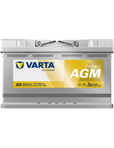 BATERÍA VARTA A6 DYNAMIC AGM 80 Ah  800  ARRANQUE + DERECHA