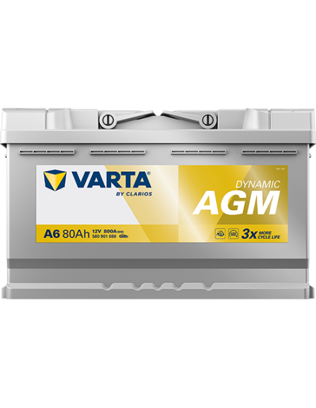 BATERÍA VARTA A6 DYNAMIC AGM 80 Ah  800  ARRANQUE + DERECHA