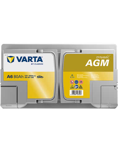 BATERÍA VARTA A6 DYNAMIC AGM 80 Ah  800  ARRANQUE + DERECHA