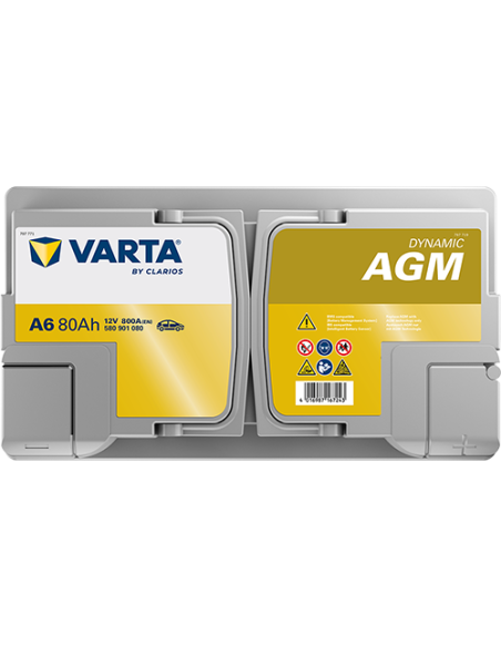 BATERÍA VARTA A6 DYNAMIC AGM 80 Ah  800  ARRANQUE + DERECHA