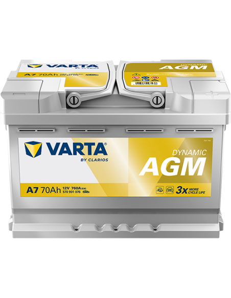 BATERÍA VARTA A7 DYNAMIC AGM 70 Ah  760  ARRANQUE + DERECHA