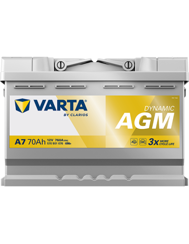 BATERÍA VARTA A7 DYNAMIC AGM 70 Ah  760  ARRANQUE + DERECHA