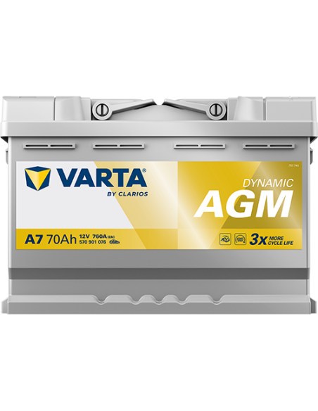 BATERÍA VARTA A7 DYNAMIC AGM 70 Ah  760  ARRANQUE + DERECHA