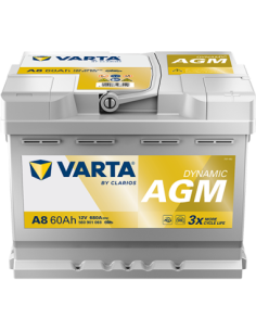BATERÍA VARTA A8 DYNAMIC AGM 60 Ah  680  ARRANQUE + DERECHA