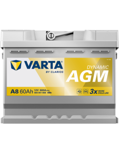 BATERÍA VARTA A8 DYNAMIC AGM 60 Ah  680  ARRANQUE + DERECHA 2