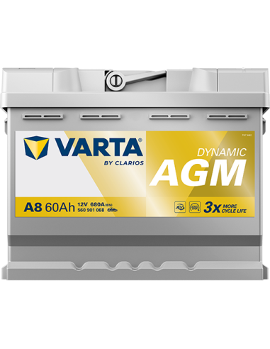 BATERÍA VARTA A8 DYNAMIC AGM 60 Ah  680  ARRANQUE + DERECHA