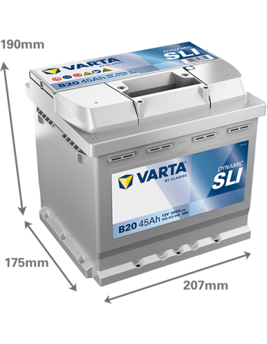 BATERÍA VARTA B20 DYNAMIC SLI 45 Ah  400  ARRANQUE + IZQUIERDA