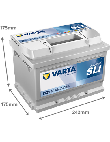 BATERÍA VARTA D21 DYNAMIC SLI 61 Ah  600  ARRANQUE + DERECHA