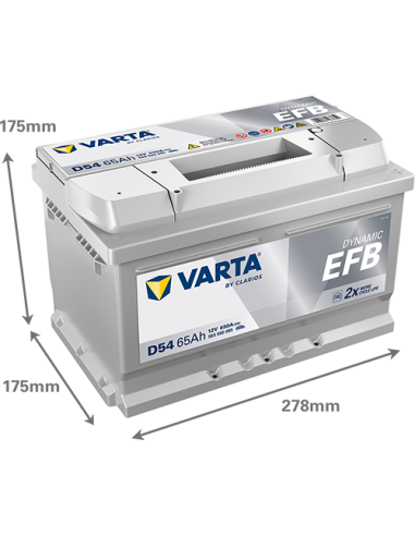 BATERÍA VARTA D54 DYNAMIC EFB 65 Ah  650  ARRANQUE + DERECHA