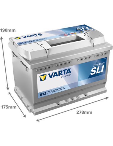 BATERÍA VARTA E12 DYNAMIC SLI 74 Ah ARRANQUE 680 + IZQUIERDA