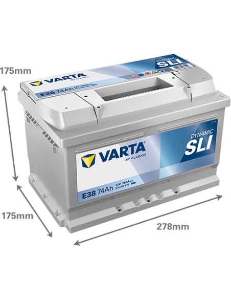BATERÍA VARTA E38 DYNAMIC SLI 74 Ah ARRANQUE 750 + DERECHA