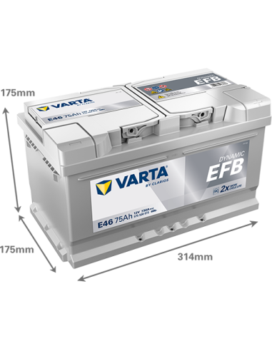 BATERÍA VARTA E46 DYNAMIC EFB 75 Ah  730  ARRANQUE + DERECHA