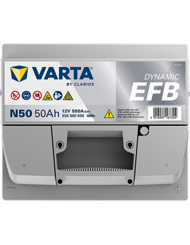 BATERÍA VARTA N50 DYNAMIC EFB 50 Ah  550  ARRANQUE + DERECHA