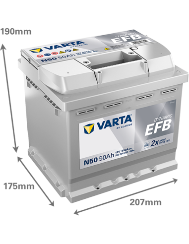 BATERÍA VARTA N50 DYNAMIC EFB 50 Ah  550  ARRANQUE + DERECHA