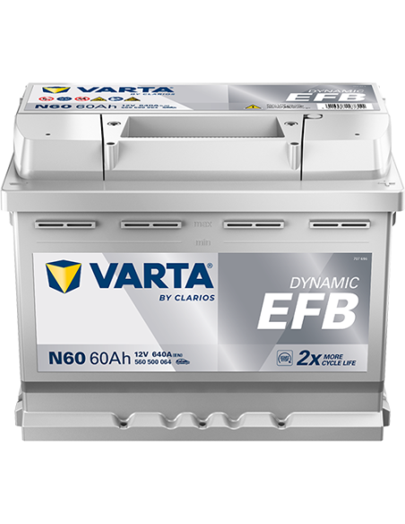 BATERÍA VARTA N60 DYNAMIC EFB 60 Ah  640  ARRANQUE + DERECHA
