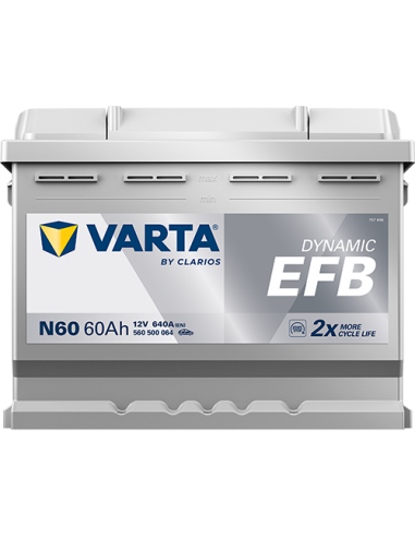 BATERÍA VARTA N60 DYNAMIC EFB 60 Ah  640  ARRANQUE + DERECHA