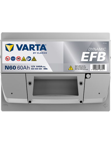 BATERÍA VARTA N60 DYNAMIC EFB 60 Ah  640  ARRANQUE + DERECHA