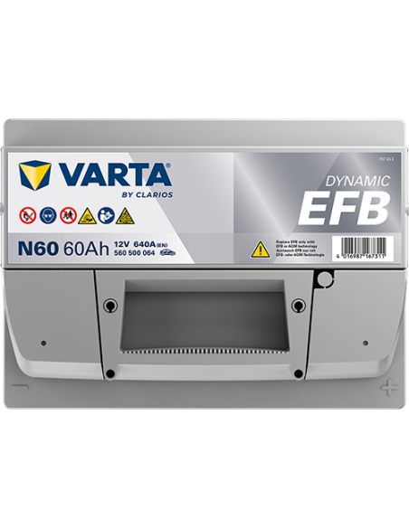 BATERÍA VARTA N60 DYNAMIC EFB 60 Ah  640  ARRANQUE + DERECHA