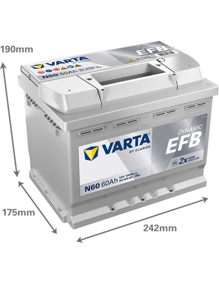 BATERÍA VARTA N60 DYNAMIC EFB 60 Ah  640  ARRANQUE + DERECHA