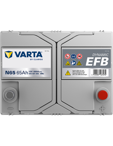 BATERÍA VARTA N65 DYNAMIC EFB 65 Ah  650  ARRANQUE + DERECHA