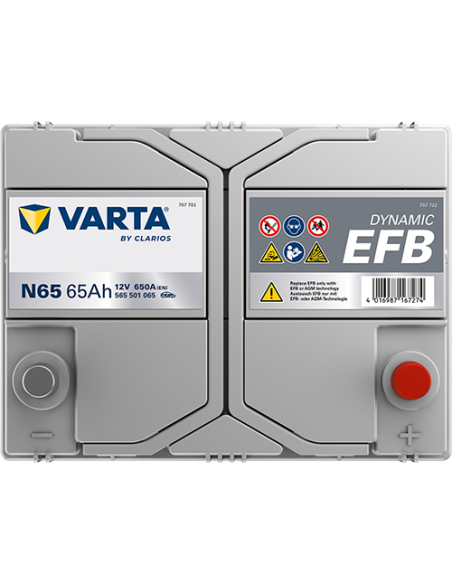 BATERÍA VARTA N65 DYNAMIC EFB 65 Ah  650  ARRANQUE + DERECHA