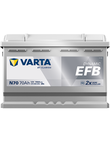 BATERÍA VARTA N70 DYNAMIC EFB 70 Ah  760  ARRANQUE + DERECHA