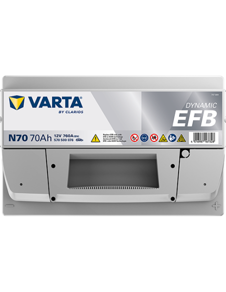 BATERÍA VARTA N70 DYNAMIC EFB 70 Ah  760  ARRANQUE + DERECHA