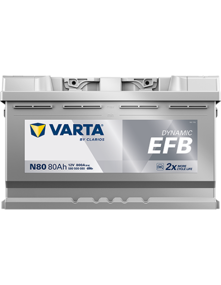BATERÍA VARTA N80 DYNAMIC EFB 80 Ah  800  ARRANQUE + DERECHA