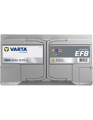 BATERÍA VARTA N80 DYNAMIC EFB 80 Ah  800  ARRANQUE + DERECHA
