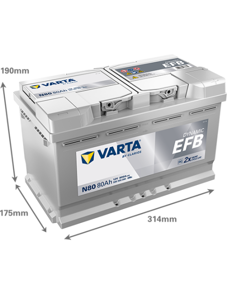 BATERÍA VARTA N80 DYNAMIC EFB 80 Ah  800  ARRANQUE + DERECHA