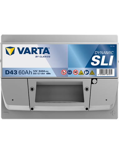 BATERÍA VARTA D43 DYNAMIC SLI 60 Ah  540  ARRANQUE + DERECHA