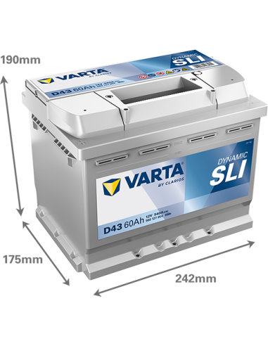 BATERÍA VARTA D43 DYNAMIC SLI 60 Ah  540  ARRANQUE + DERECHA