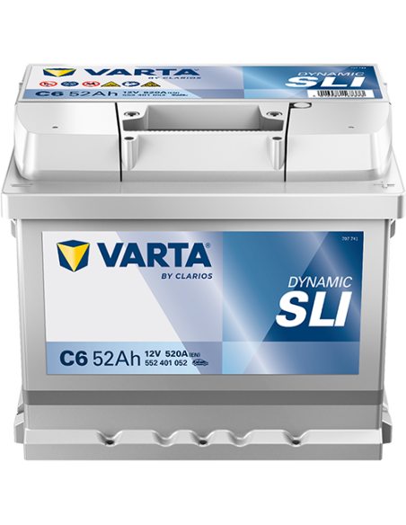 BATERÍA VARTA C6 DYNAMIC SLI 52 Ah  520  ARRANQUE + DERECHA
