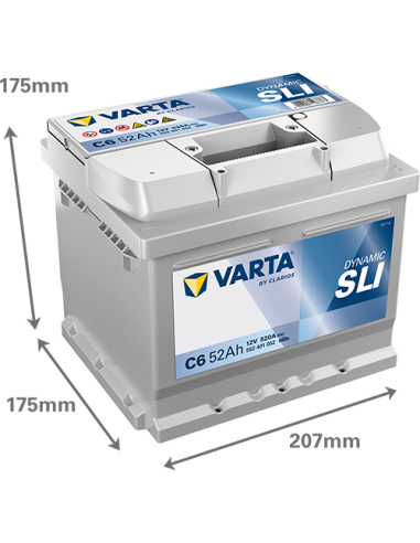 BATERÍA VARTA C6 DYNAMIC SLI 52 Ah  520  ARRANQUE + DERECHA