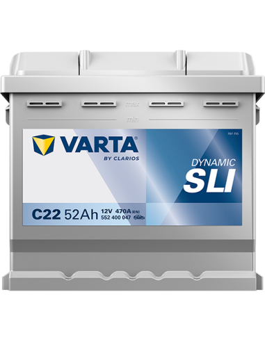 BATERÍA VARTA C22 DYNAMIC SLI 52 Ah  470  ARRANQUE + DERECHA