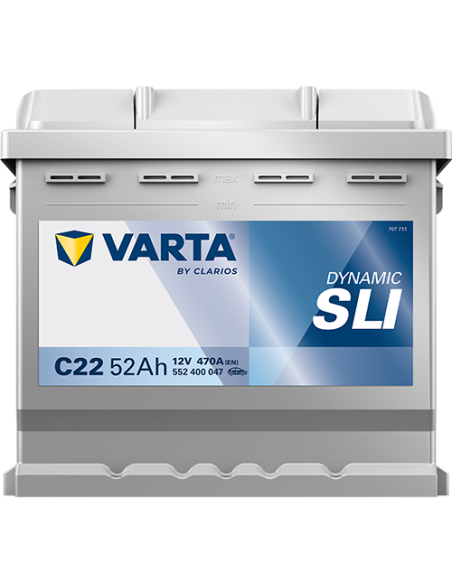 BATERÍA VARTA C22 DYNAMIC SLI 52 Ah  470  ARRANQUE + DERECHA